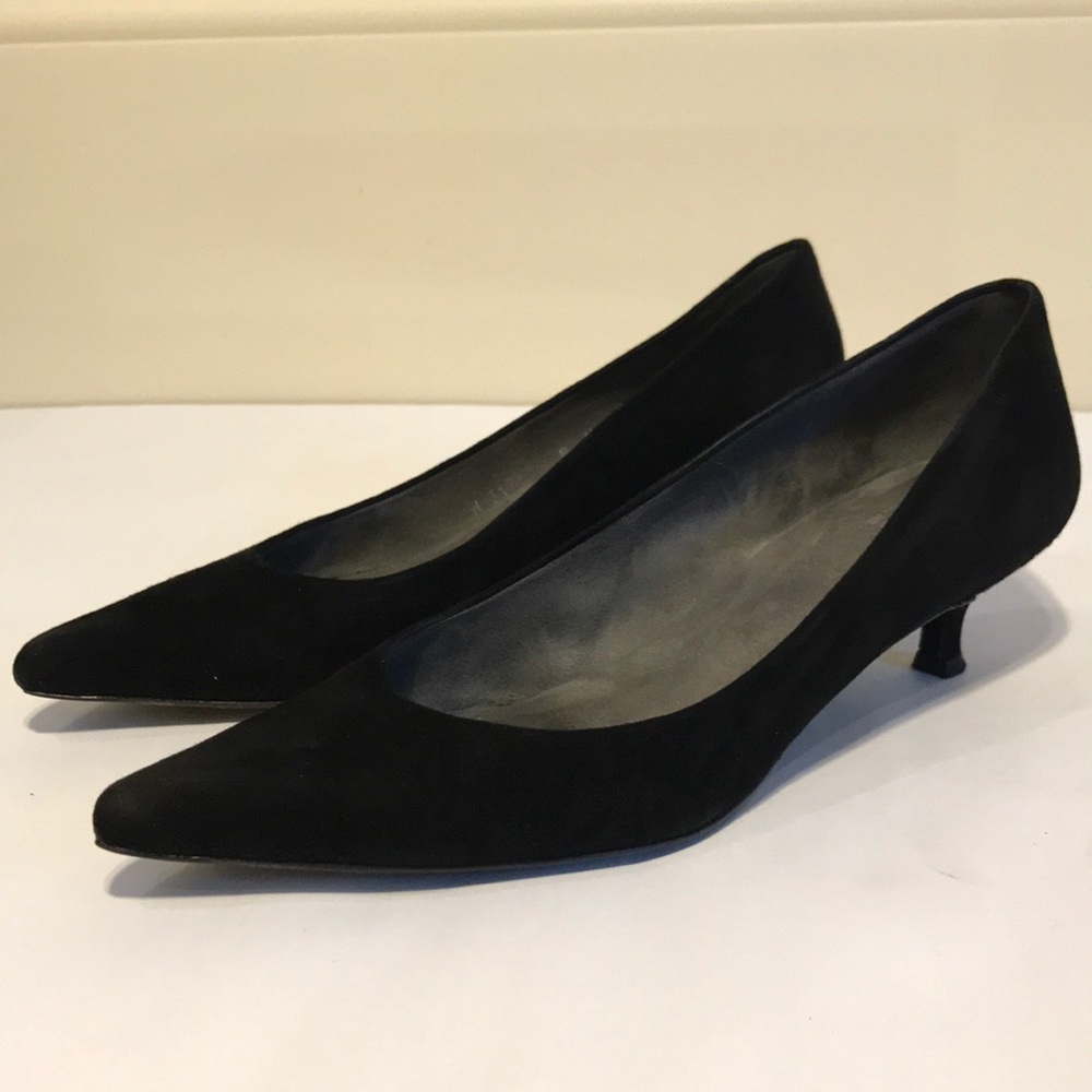 Stuart Weitzman black suede kitten heel pumps